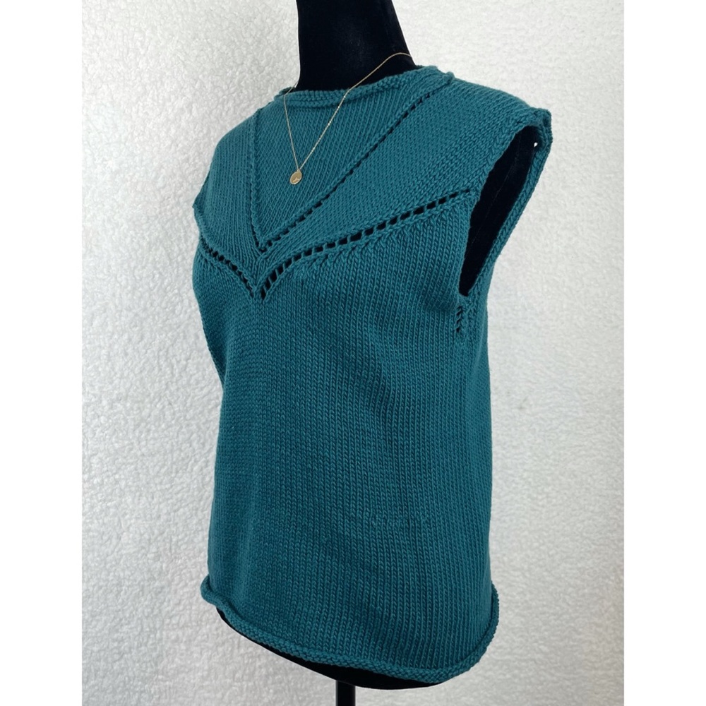 Handmade Teal Knit Sleeveless Blouse, M - Picture 9 of 10
